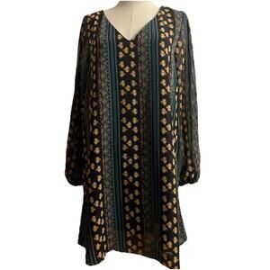 InTu Long Sleeve Blouse With Shoulder Split Multi Color Geometric Pattern Sz XL